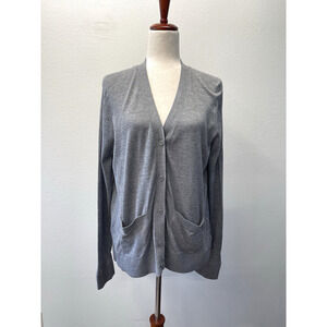 COS Cardigan Sweater Womens Size M Grey Silk Cotton Knit Lightweight Minimalist
